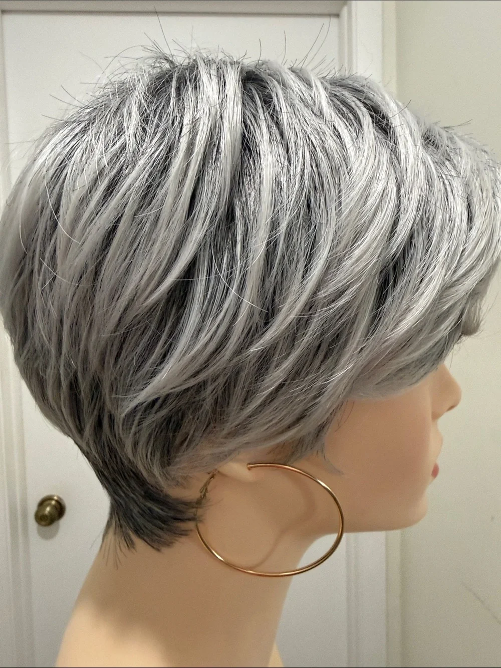 HAIR Pixie Cut with Bangs Free Part Silver/Gray/White